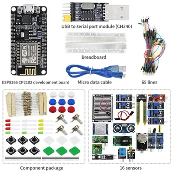 ESP-12E ESP8266 CP2102 Juoda Plėtros Valdybos +16X Jutikliai+Komponentų Paketas+USB Serial Port Modulis+65 Megztinis+Duona Valdyba