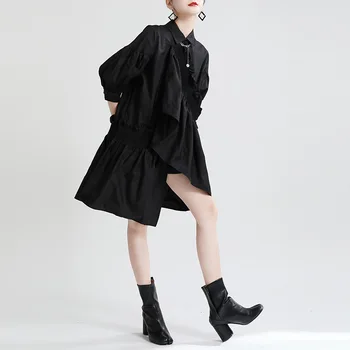 2023Summer elastinga nereguliarus suknelė moterų Yamamoto tamsiai vėjo nišą dizaino prasme viduryje ilgis marškinėliai suknelė