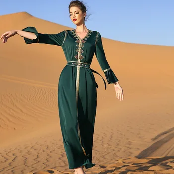 Elegantiškas Dubajaus Moterų Suknelės, Šaliai, Maxi Suknelė Vertus Siuvami Diamond Satino Abayas Musulmonų Rūbeliai Kaftan Maroko Vakaro Suknelės Jalabiya