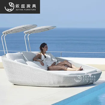 Lauko laisvalaikio lova kiemas, balkonas rotango kėdės viešbučio baseinas paprasta paplūdimio imitacija rotango kėdė
