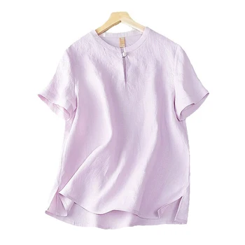 2023 moterų mados atsitiktinis natrual lininius marškinius