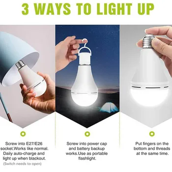 Avarinis E27 LED Lemputės Įkrovimo Lemputė lemputė su Jungikliu kabliukai smart avarinė lemputė įkrovimo Kempingas Žibintai