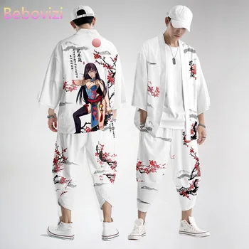 2021 Balta Hua Mulan Kinų Stiliaus Mados Japonų Kimono Paplūdimio Harajuku Vyrų, Moterų Megztinis Haori Azijos Drabužiai