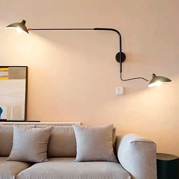 Moderni Juoda Balta LED Sieniniai Šviestuvai Retro Loft Pramonės Derliaus prancūzų Dizaineris Sukasi Sconce Sienos Žiburiai, Namų Apdaila