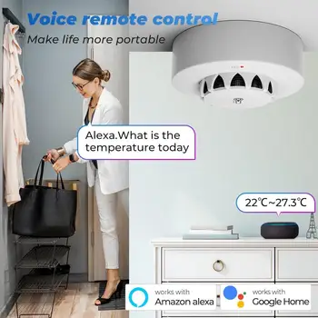 Protingo Namo Wifi Dūmų Detektorius Home Security 2.4 ghz Termometras Detektoriaus Darbą Su Alexa, Google Balta Balso Kontrolės Dūmų Jutiklis