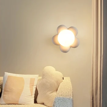 Rausva Balta Gėlė Sienos Sconce Miegamasis Kūrybingas Vaikų Kambarys Apdailos, Lempos Paprastos Šiuolaikinės Šiaurės šalių Naktiniai Mažas LED Apšvietimas
