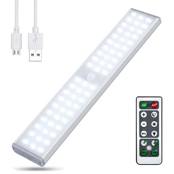 60/80 LED Pagal Kabineto Naktį Šviesos USB Įkrovimo Judesio Jutiklis Spinta Lemputė su Nuotolinio Virtuvės, Miegamojo Apšvietimas