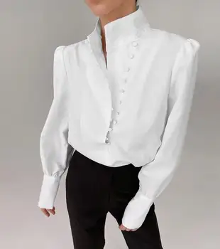 Nauja Rudens Moterų Mados White Professional Laisvalaikio Elegantiškas Marškinėliai Rudens ir Žiemos Pojūtį nišą Dizaino Temperamentas Darbą