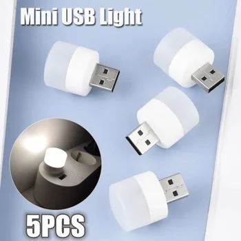 5vnt Mini USB Kištukas, Lempos 5V 1W Super Ryškus Akių Apsaugos Knygos Šviesa Kompiuterio, Mobiliojo Energijos Įkrovimas USB Mažas LED Šviesos Naktį