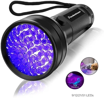 Aukštos kokybės Juodos Šviesos UV 51LED 21LED 12LED UV 395-400nm LED Žibintuvėlis Zoomable žibintuvėlis šviesos saugos UV nustatymo