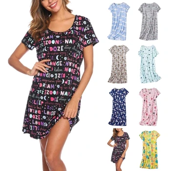 Vasaros Seksualus Sleepwear Moteris Naktį Dress O-kaklo trumpomis Rankovėmis Pižama Pižamą