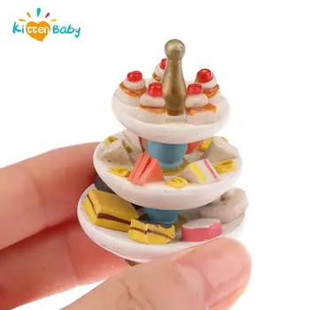 1:12 Masto Miniatiūriniai Lėlių Tortas Parduotuvė Apdailos Duonos Stendas Ekranas Trisluoksnis Desertas Stovėti Žaisti Namų Virtuvė Žaislas