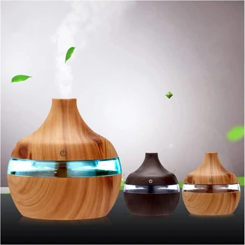 Kūrybos vaza medienos grūdų, oro drėkintuvai, 7-spalva šviesiai pakeisti oro aromato eterinis aliejus difuzoriaus LED drėkintuvas