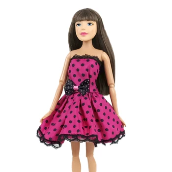 Pink Polka Off Peties Komplektai Barbie Lėlės Suknelės Juoda Bowknot Elegantiškas Šalis Suknelės, Drabužiai 1/6 BJD Doll Vaikas 