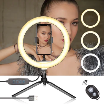 10 Colių Selfie Šviesos Žiedas su Trikojis Stovas ir mobilusis Telefonas Savininkas Live Stream Makiažas Mini Led Fotoaparato 