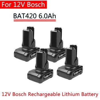 12V Bosch 6.0 Ah Li-ion BAT420 Pakaitinis Akumuliatorius Bosch BAT411 BAT412 BAT413 BAT414 10.8 V Baterija Bevieliuose Elektros Įrankiuose