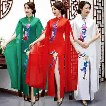 Naujovė Naujas Kinų Stiliaus Siuvinėjimų Žaliojo Cheongsam Etape Parodyti Vestuvių Vakaro Šalis Suknelė Moterims, Mandarinų Apykaklės Qipao
