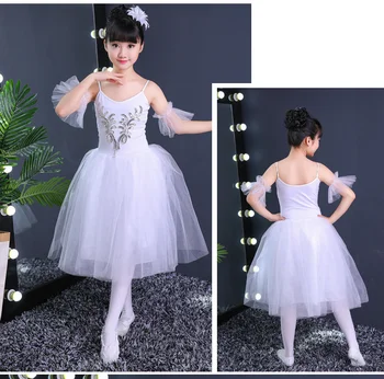 Romantiška Suknelė Vaikai Klasikinis Baletas Vaikas Gulbių Ežeras Kostiumai Balta Suknelė Ilgu Tiulio Baleto Tutu Suknelė Mergaitėms