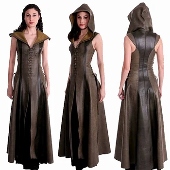 Moterų Seksualių Nėrinių Iki Odos Gobtuvu Viduramžių Suknelė Suaugusiųjų Ranger Cosplay Drabužius Viduramžių Helovinas Kostiumai