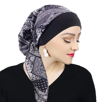 Moterų Atspausdinta iš Anksto kaklaraištis Skarelė Elastinga Musulmonų Moterų Turbaną Vėžio Chemo Skrybėlę, Plaukų Slinkimas, Galvos Dangtelio Wrap galvos Apdangalai Ruožas Bandana