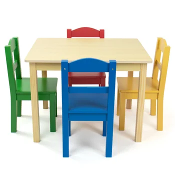 Kuklus Įgulos Pagrindinis Vaikams Medienos Stalas ir 4 Kėdės Nustatyti, Natūrali Mediena/Pagrindinis vaikams lentelė