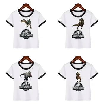 Juros Periodo Pasaulio Logotipas Marškinėliai Dinozaurų Animacinių Filmų Spausdinti Tyrannosaurus Rex Marškinėlius Berniukų, Mergaičių Dovana Vaikams Drabužių Juoda Pusėje Viršuje Dropship