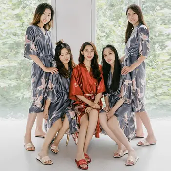 Švelni Miego marškinėliai Krano Spausdinti Kinų Stiliaus Bridesmaid Nuotaka Chalatas Miego Viršūnes Moterų Pižamą Rūbeliai