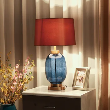 Modernus Minimalistinis Mėlyno Stiklo, LED Apšvietimas, Miegamojo Kambarį Stalo Lempa Klasikinės Raudonos Vidaus Apdaila, Stalo Šviestuvas