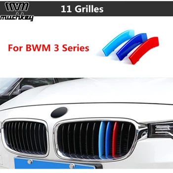 3 Spalvos Priekinių Grotelių Apdaila Juostelės, Grotelės, Dangčio Lipdukas BMW 2013-2018 m. 3 Series F30 F31 F35 3D M Stiliaus