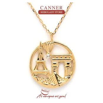 CANNER, Eifelio Bokštas Paryžiuje, 925 Sterlingas Sidabro Karoliai Moterų Ratą Pendente Collier Pradinio Ilgos Grandinės Fine Jewelry
